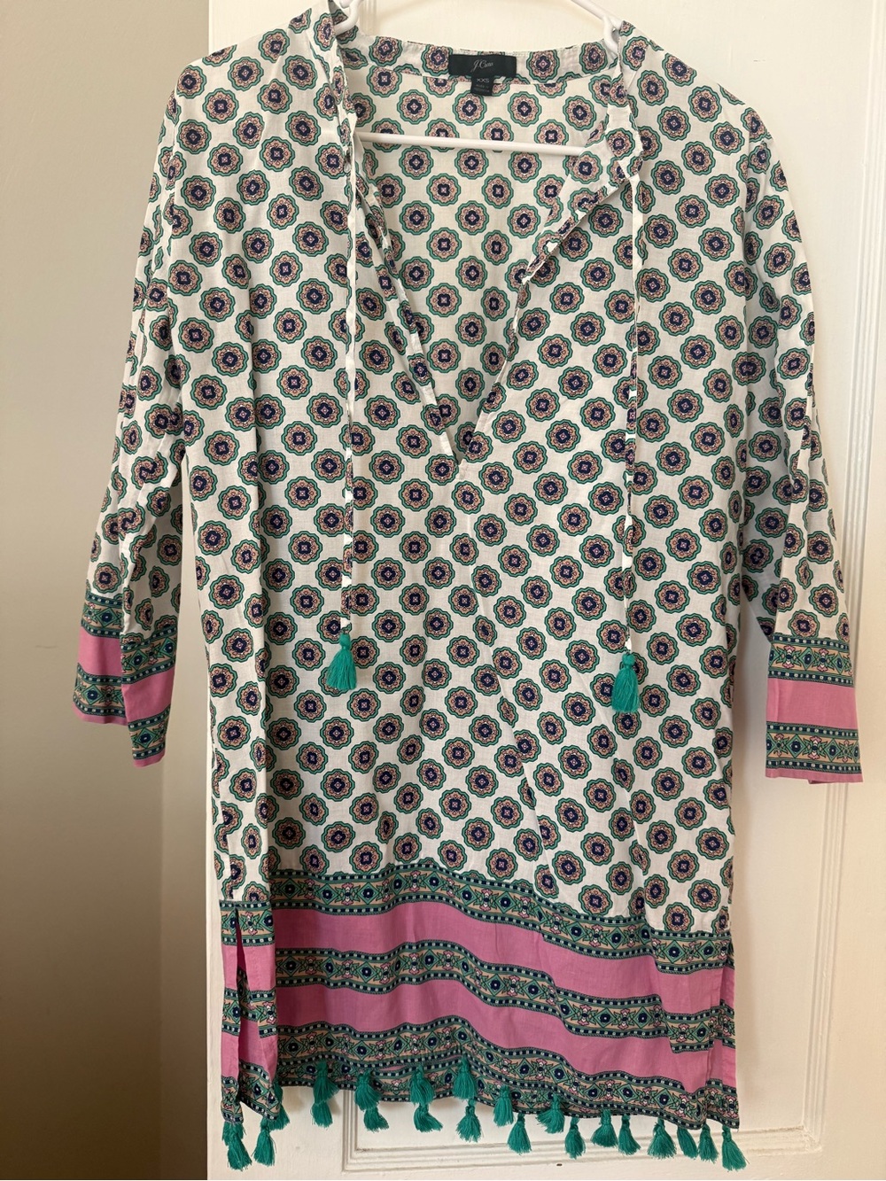 J crew beach swim cover up tunic with tassels XXS XS